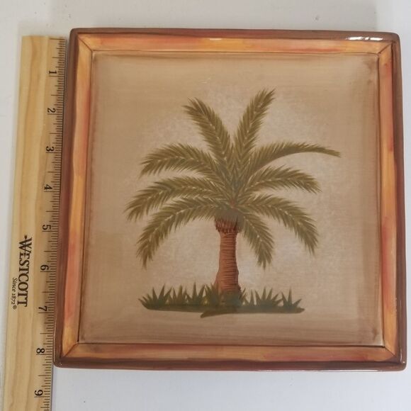 Clay Art Vintage Palm Tree Square Salad Plates Set of 4 - Picture 6 of 8